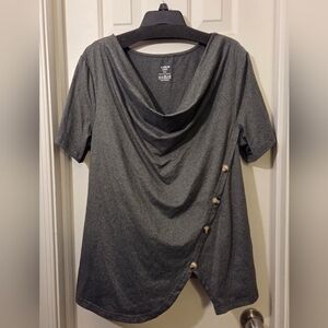 Women's Slant Button Cowl Neck Short Sleeve Blouse Top.  Size 2XL.(14-16)